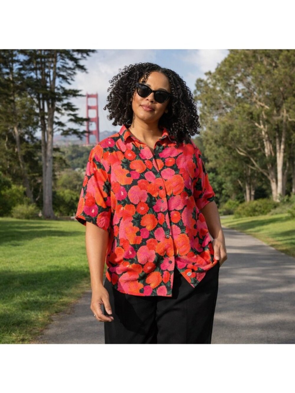 Mixed by Nasrin Ruby Button Down Shirt Women Floral Casual Short Sleeve Top XXL